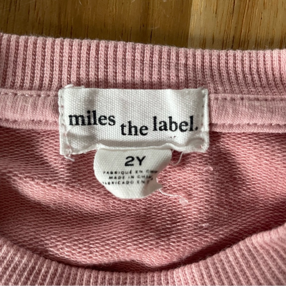 Miles the Label Pink Crew Neck Ruffle Hoodie Ballerina Print on Rose Sweatshirt - Picture 3 of 5